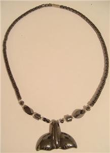Real BLACK Healing HEMATITE FISH TAIL Pendant Necklace