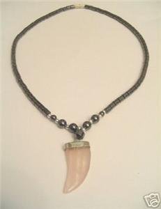 HEMATITE PINK QUARTZ CRYSTAL HORN Pendant Necklace