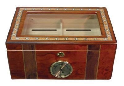 80 Cigars Walnut Wood HUMIDOR 14 x 9.5x 6.5"