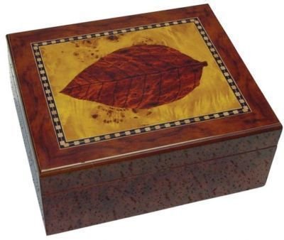 30 Cigars Walnut Wood HUMIDOR Leaf Design