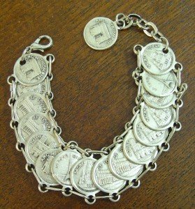 Paris France Bracelet w Faux Coin Eiffel Tower Louvres