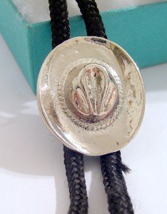 Silver Tone Metal HAT BOLO TIE Cowboy WESTERN NECKLACE