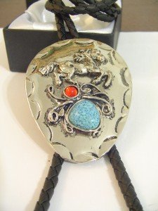 Horse Turquoise & Red BOLO TIE Cowboy WESTERN NECKLACE