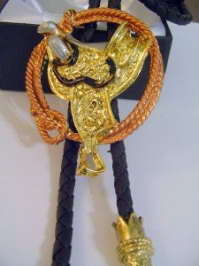 Gold Tone SADDLE BOLO TIE Cowboy WESTERN NECKLACE