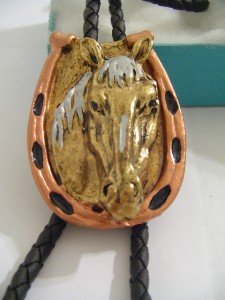 GOLD TONE HORSE BOLO TIE WESTERN COWBOY NECKLACE