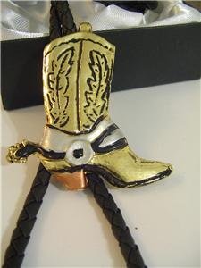 GOLD Tone BOOT BOLO TIE Cowboy WESTERN NECKLACE