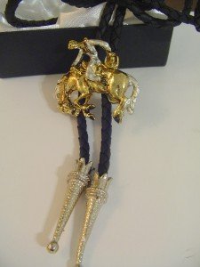 GOLD Tone BOLO TIE COW BOY Figure WESTERN NECKLACE