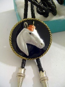 Black Enamel HORSE BOLO TIE WESTERN COWBOY NECKLACE