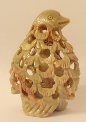 HAND CARVED STONE INSIDE TUMMY BABY FIGURINE PENGUIN
