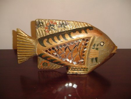18" Gold tone Mirror Mosaic FISH FIGURINE FREE SHIPPING