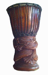 19" AFRICAN DJEMBE WOOD DRUM SNAKE Dragon FREE SHIPPING