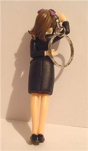 BLACK Purple FLIGHT ATTENDANT DOLL RING Key Chain