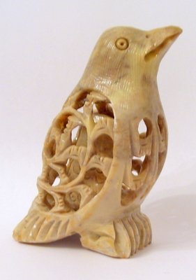 HAND CARVED STONE INSIDE TUMMY BABY FIGURINE 4" BIRD