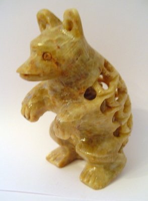 HAND CARVED STONE INSIDE TUMMY BABY FIGURINE 3.5" BEAR