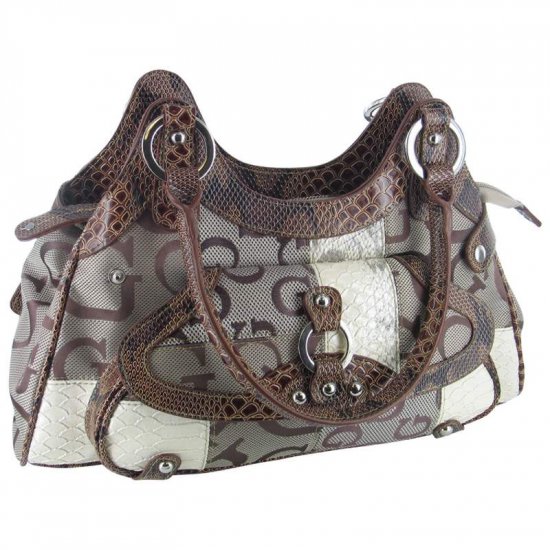 Gigi Chantal Brown Jacquard Patchwork Purse with Croco Trim