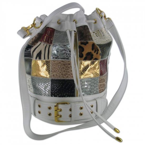 Gigi Chantal Multi Colored Bucket Bag with White Background