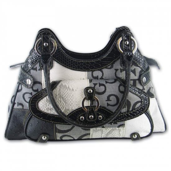 Gigi Chantal Black Jacquard Patchwork Purse with Croco Trim