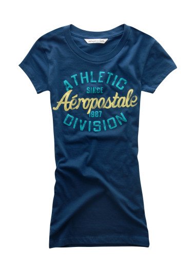 AEROPOSTALE womens Athletic Division Baby Tee T-Shirt Top - Blue / XL