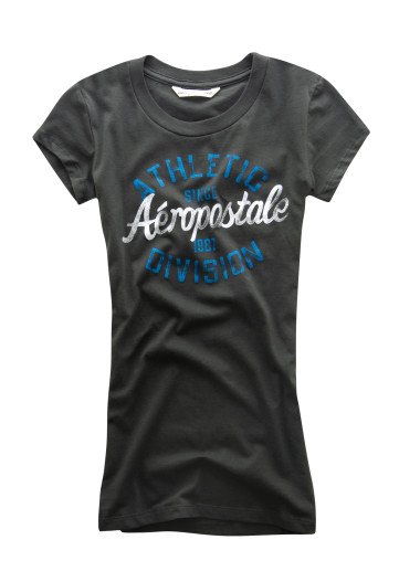 AEROPOSTALE womens Athletic Division Baby Tee T-Shirt Top - Black / XXL