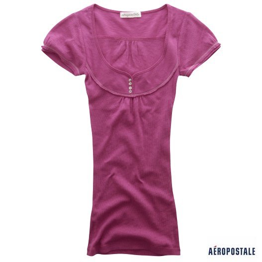 AEROPOSTALE women's Solid Yoke Henley knit tee top shirt - Pink / Large L