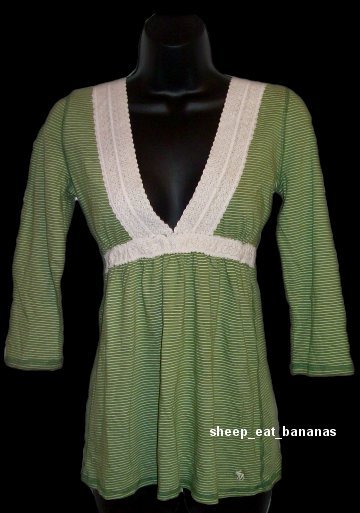 ABERCROMBIE & FITCH "Ophelia" 3/4 sleeve v-neck knit top tee shirt - Green / Large L