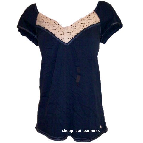 ABERCROMBIE & FITCH womens "Lydia" lace knit top shirt - Blue / Large L