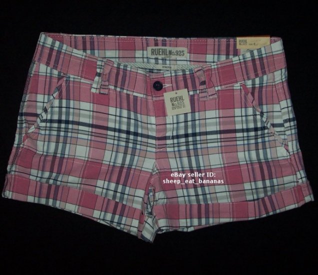 RUEHL No. 925 by Abercrombie - womens knit twill stretch plaid shorts - Pink Plaid / 8