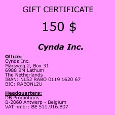 Gift Certificate of 150 $