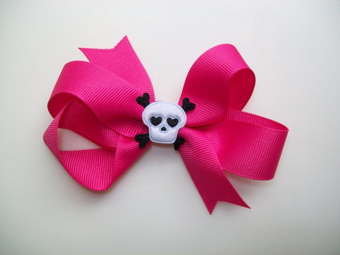 Punk Princess Hair Bow - Hot Pink & Black 3.5"