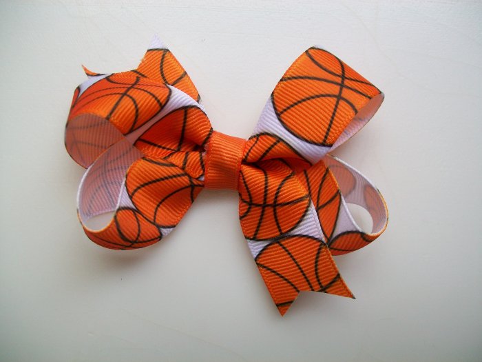 Basketball Print Hair Bow - Medium 3 "