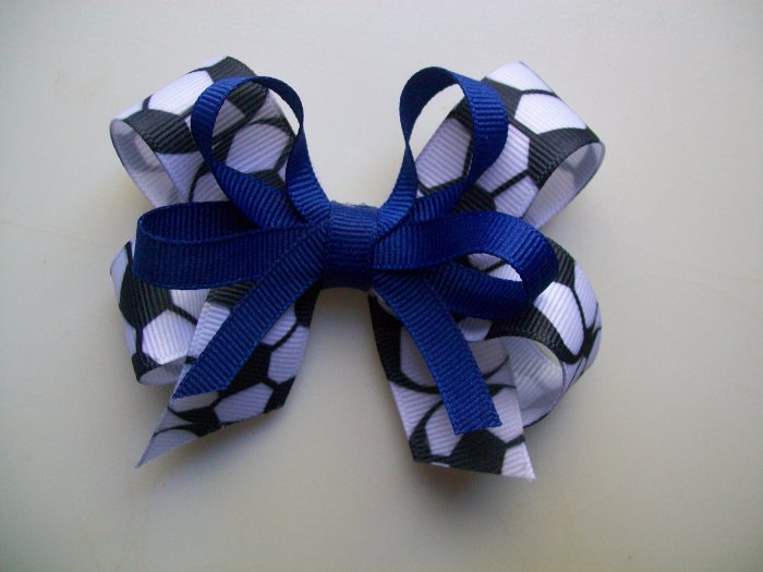 Soccer Hair Bow - Royal Blue -