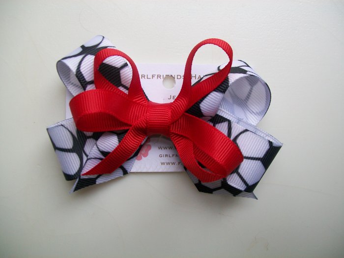 Soccer Hair Bow - Red-