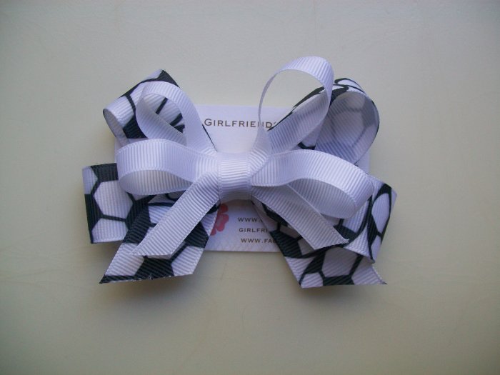 Soccer Hair Bow - White