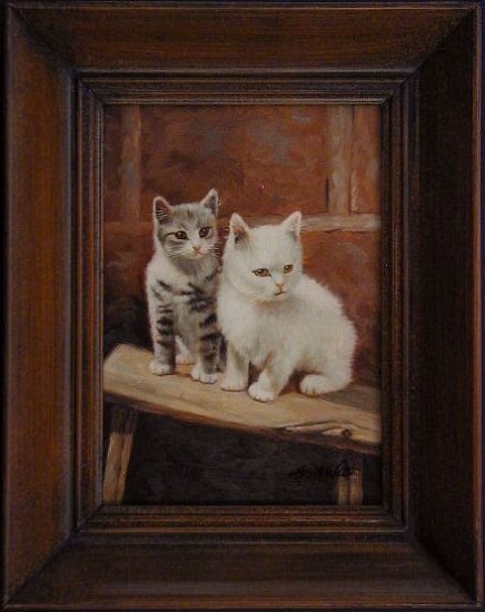 CATS and KITTENS Framed Oil Painting