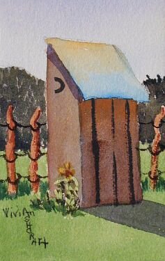 New Mexico PRIVY OUTHOUSE Vivian Ashcraft Original Watercolor