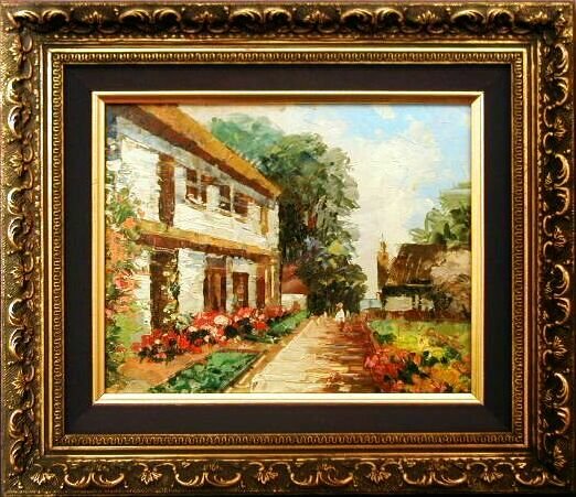 GARDEN WALKWAY Impressionistic Oil Painting ORNATE Frame