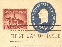 George Washington 2 ½ cent Stamped Envelope Mt Vernon 1 1/12 cent stamp FDI SC U542 First Day Issue