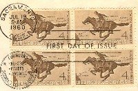 Pony Express 4 cent Stamp Block of 4 FDI SC 1154 First Day Issue