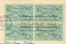 Annapolis Tercentenary 3 cent Stamp Block of 4 FDI SC 984 First Day of Issue