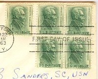 Andrew Jackson 1 cent Stamp Block of 4 FDI SC 1209 First Day Issue