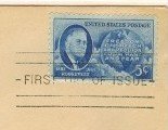 Roosevelt and Map Western Hemisphere 4 Freedoms 5 cent Stamp FDI SC 933 First Day of Issue