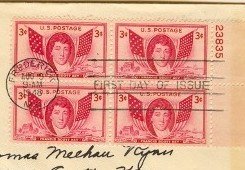Francis Scott Key 3 cent Stamp Block of 4 and Plate Number FDI SC 962 First Day of Issue