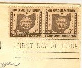 Ohio Sesquicentennial 3 cent Stamp Horizontal Pair FDI SC 1018 First Day Issue