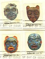 American Folk Art Issue Pacific Northwest Indian Masks complete set 4 FDI First Day Issue