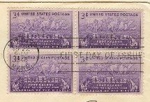 Fort Kearney Nebraska 3 cent Stamp Block of 4 FDI SC 970 First Day Issue