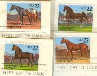 American Horses Issue Complete Set of 4 Stamps FDI First Day Issue