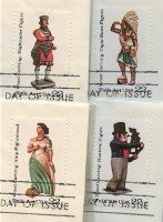American Folk Art Issue Wood Carved Figures Stamp Set of 4 FDI First Day Issue