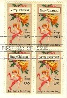 1975 Merry Christmas Card by Louis Prang Block of 4 FDI SC 1580 First Day Issue