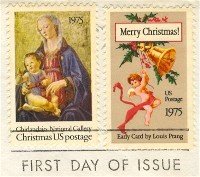 1975 Christmas Stamps set of 2 Madonna and Child Christmas Card FDI First Day Issue