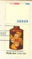Pennsylvania Toleware Tea Caddy 15 cent stamp plate number American Folk Art Issue FDI SC 1776